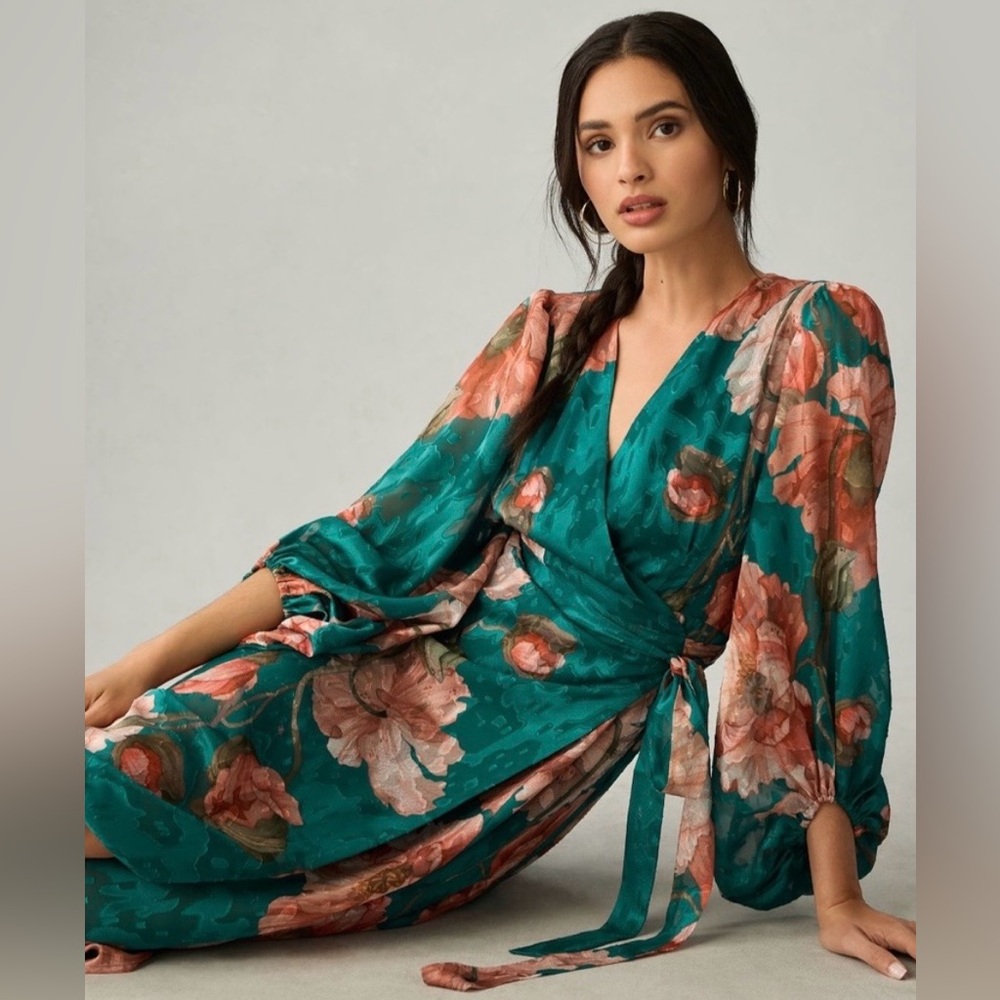NWT Anthropologie Hutch textured v neck maxi wrap dress, XS - Picture 2 of 6